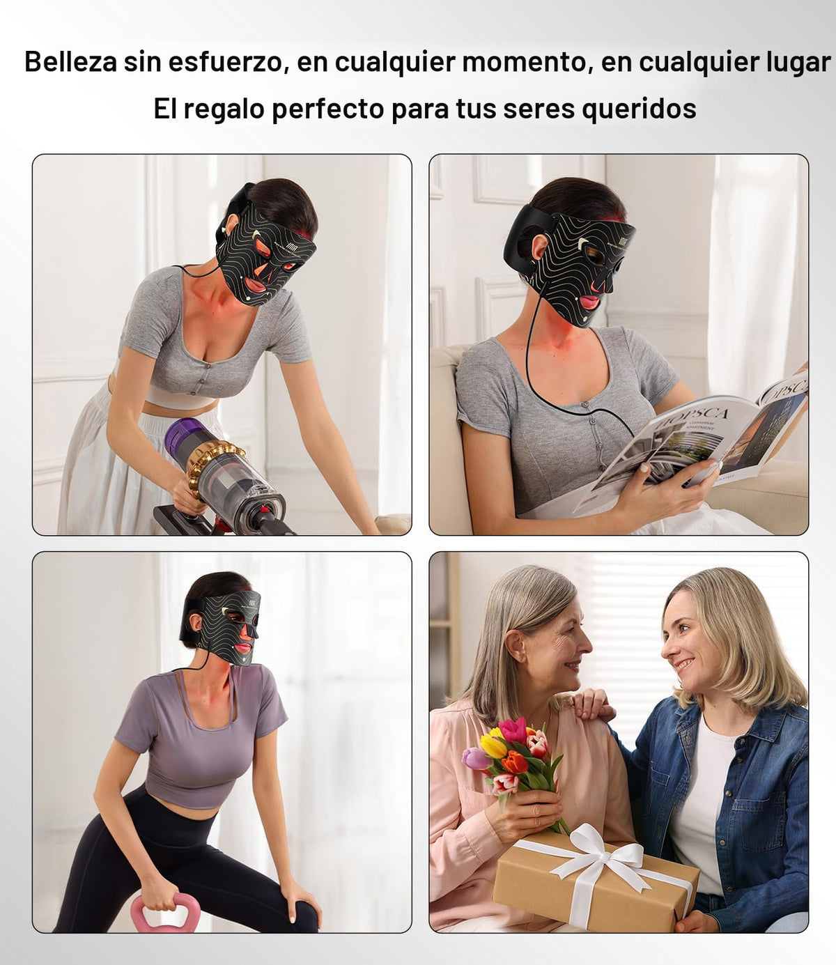 Máscara de terapia de luz roja INIA para rostro, NIR de 850 nm, luz...