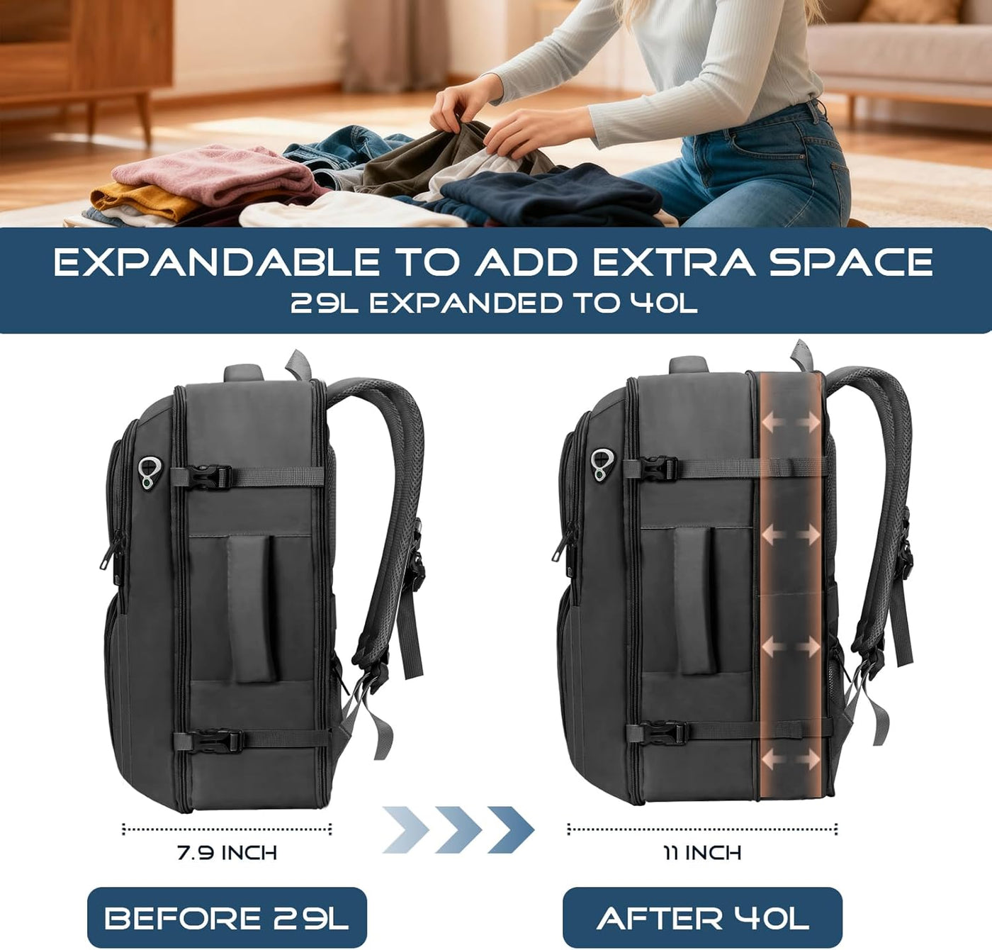Fxcelets Mochila de viaje para hombres, mochila de mano aprobada po...