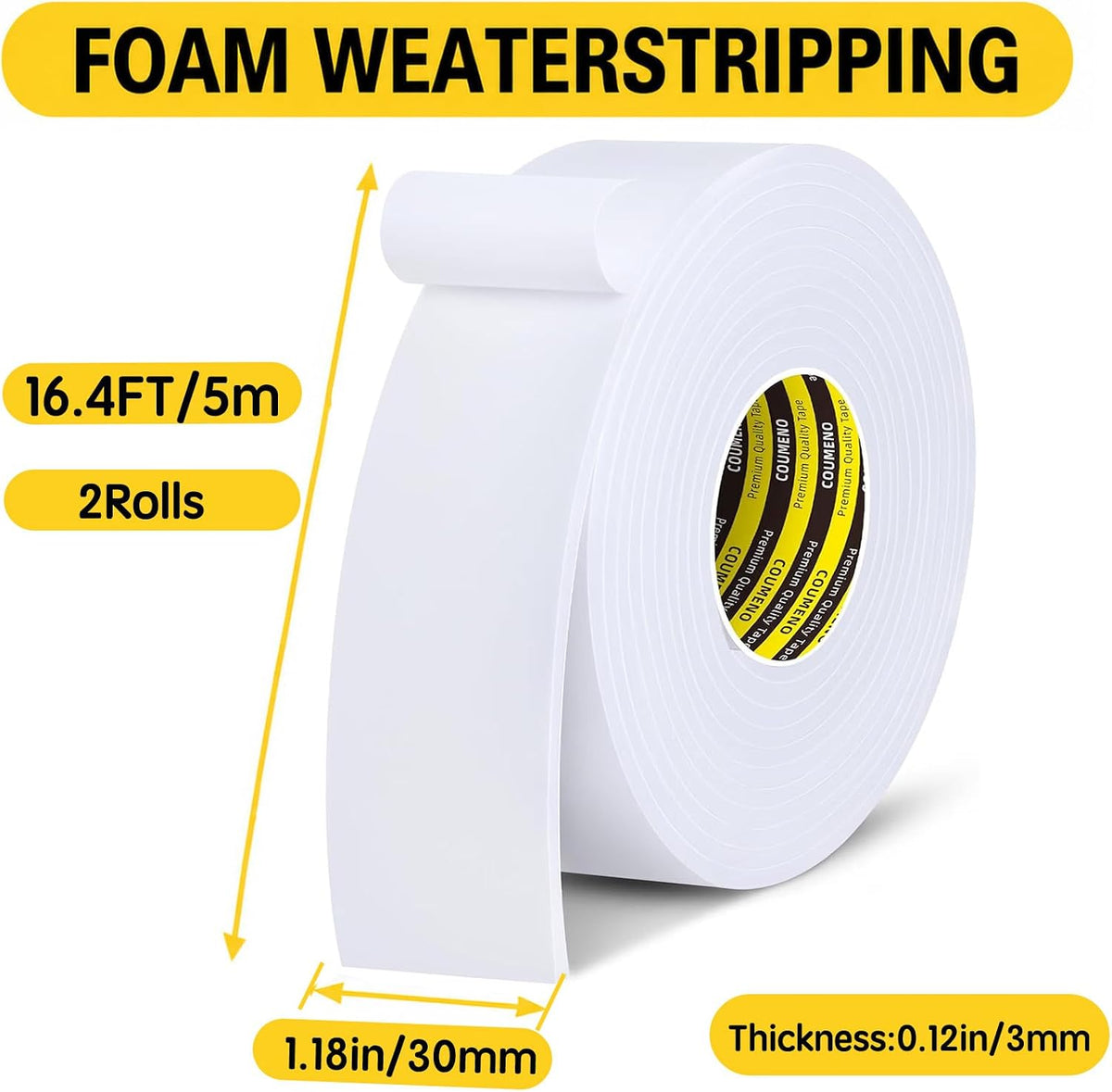 COUMENO Cinta adhesiva de espuma, sello de ventana de puerta, blanc...
