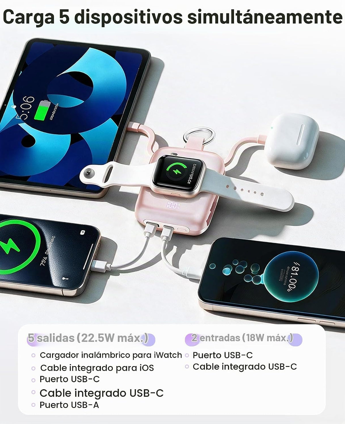 Cargador portátil 3 en 1, más pequeño 10000mAh incorporado cables 2...