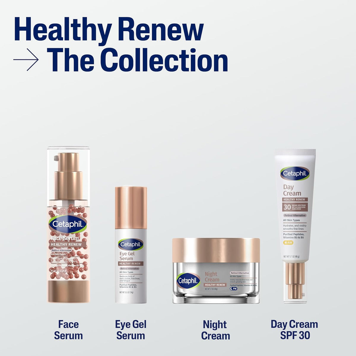 Suero facial antienvejecimiento Cetaphil Healthy Renew, péptidos, s...