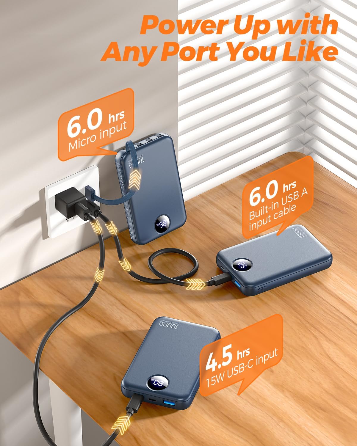 Zmmyuluo Cargador portátil 10000mAh con 4 cables incorporados 40% m...