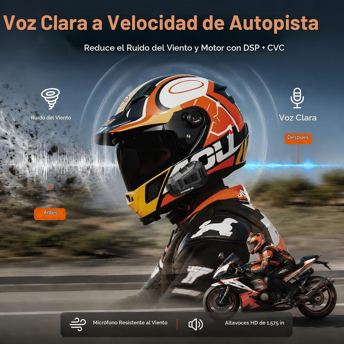 HYCOMM H2 - Auriculares Bluetooth para motocicleta, intercomunicado...