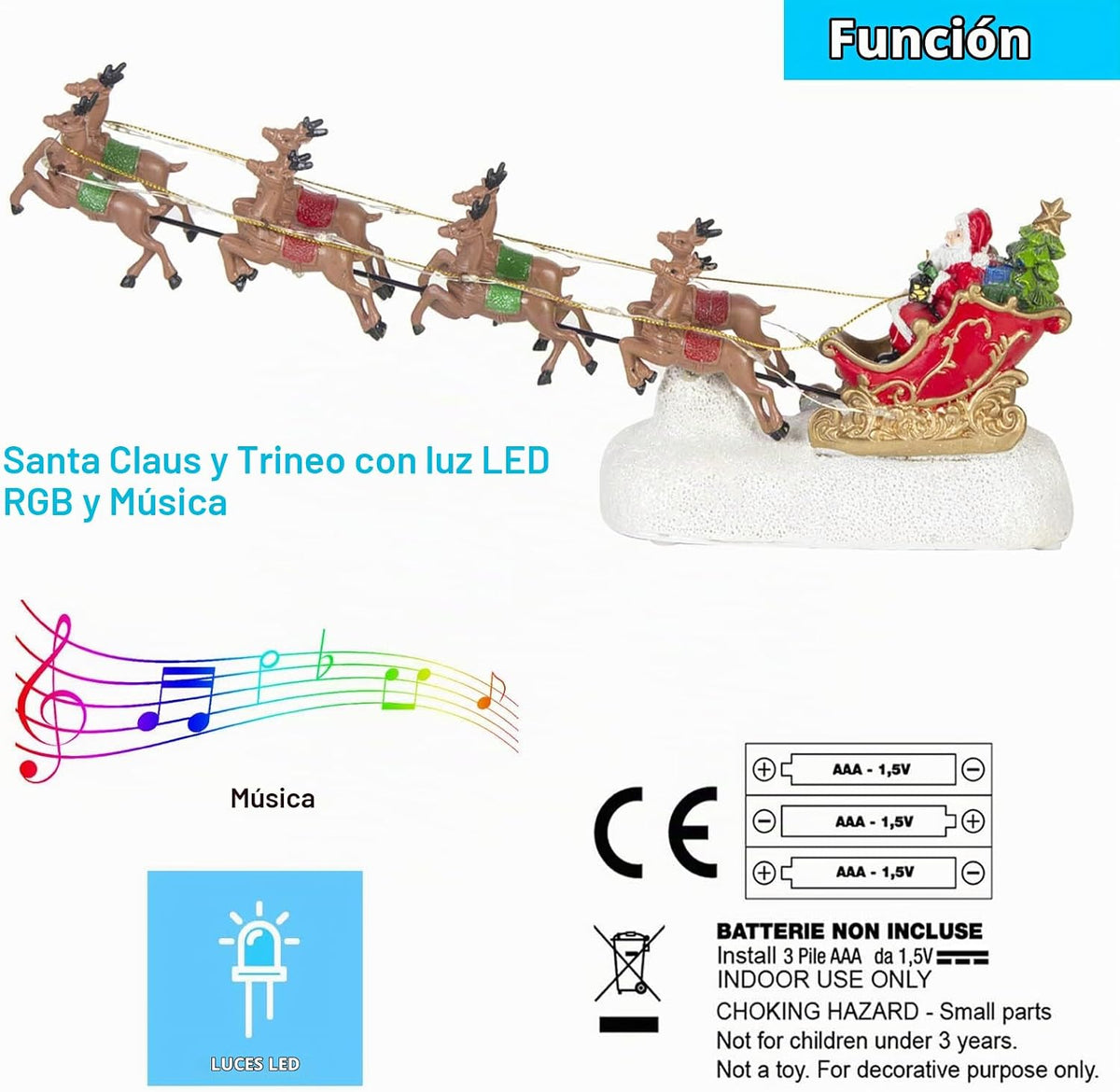 innodept12 Trineo de Papá Noel de Navidad con 8 renos, decoración d...