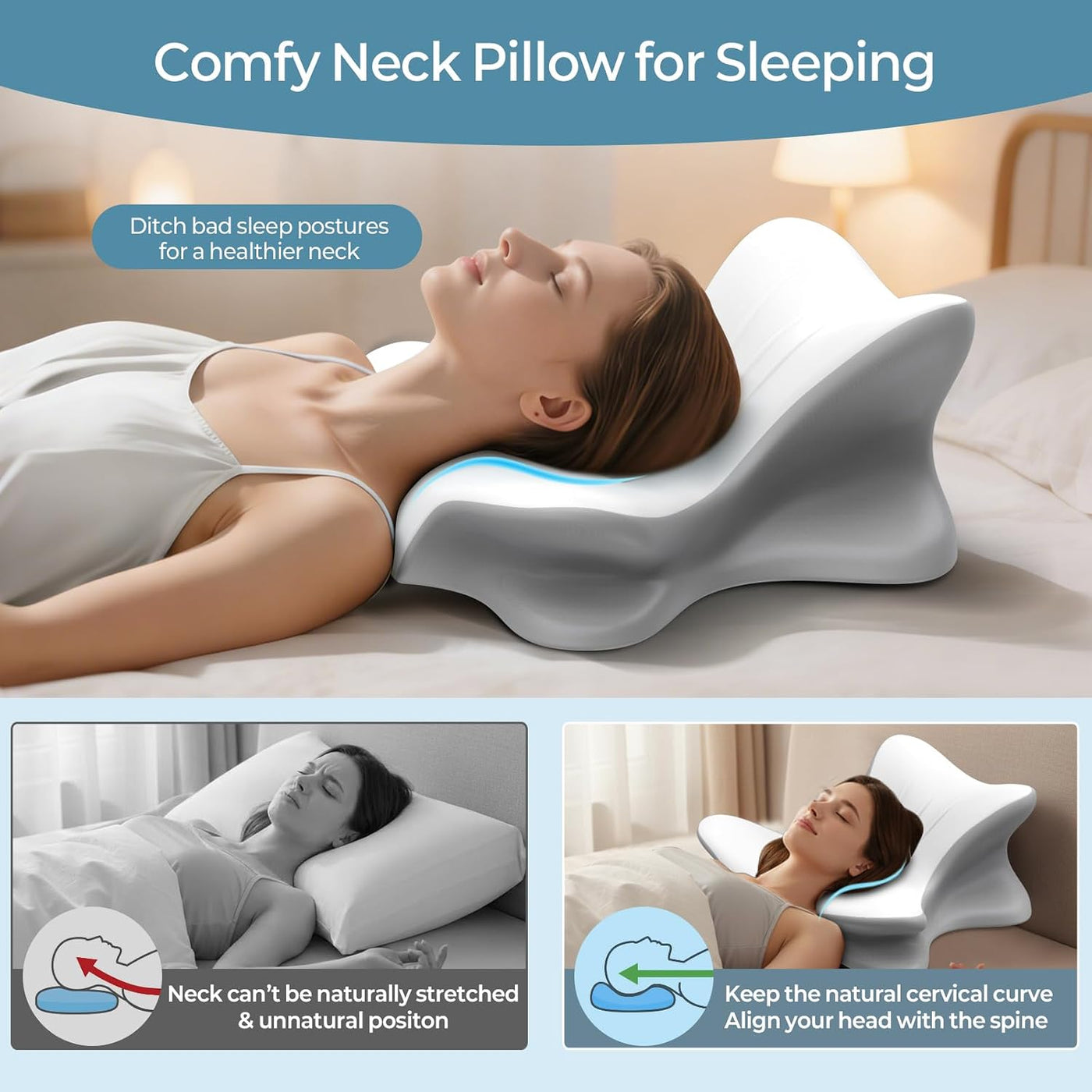 Almohada cervical para el cuello para aliviar el dolor, almohada de...