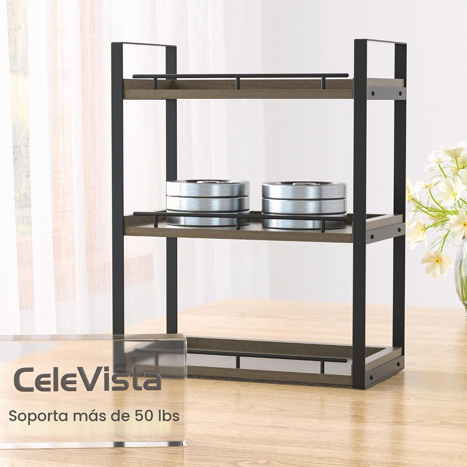 CeleVista Organizador de encimera de baño, estante de madera de 3 n...