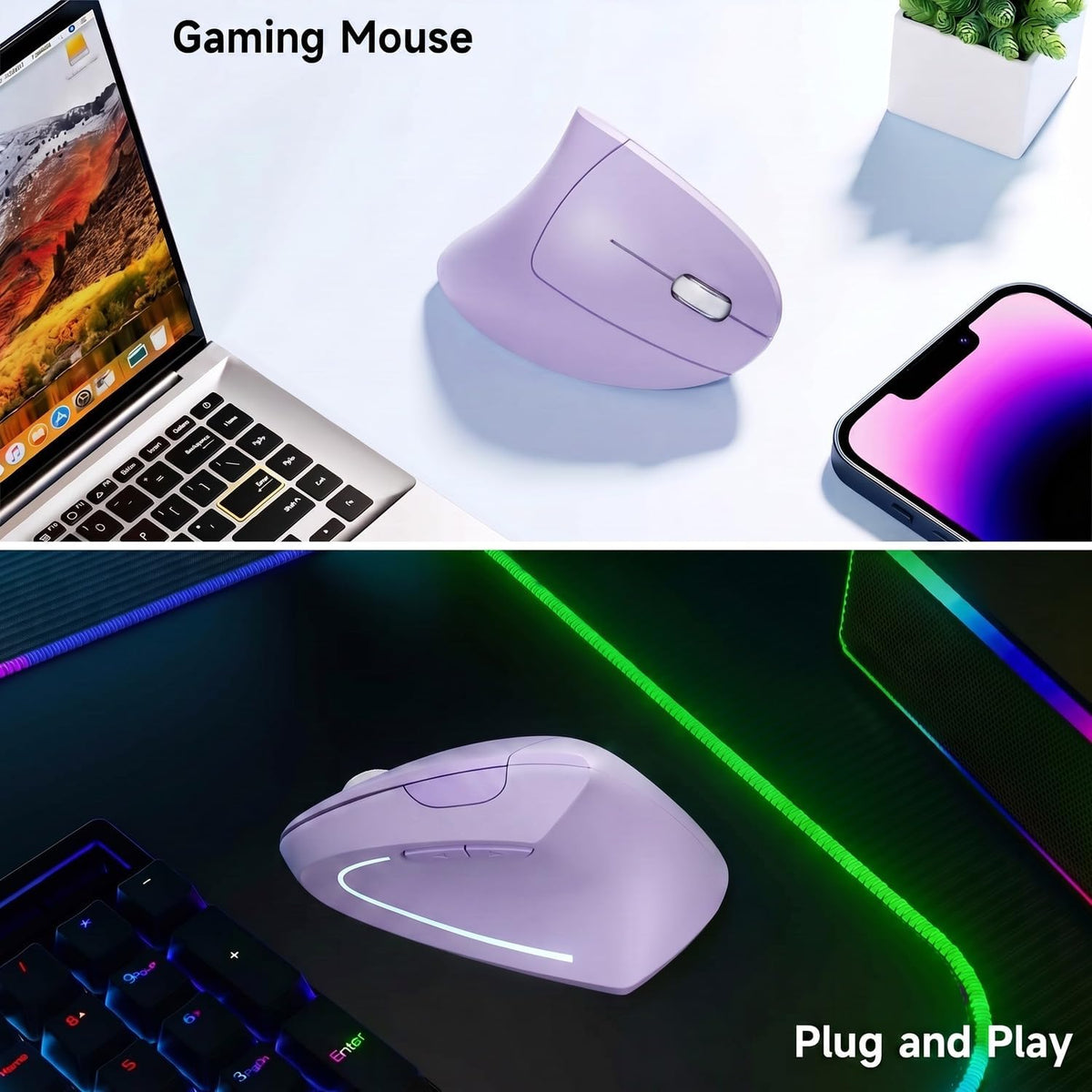 tlkawzy Ratón inalámbrico vertical ergonómico, elegante, recargable...