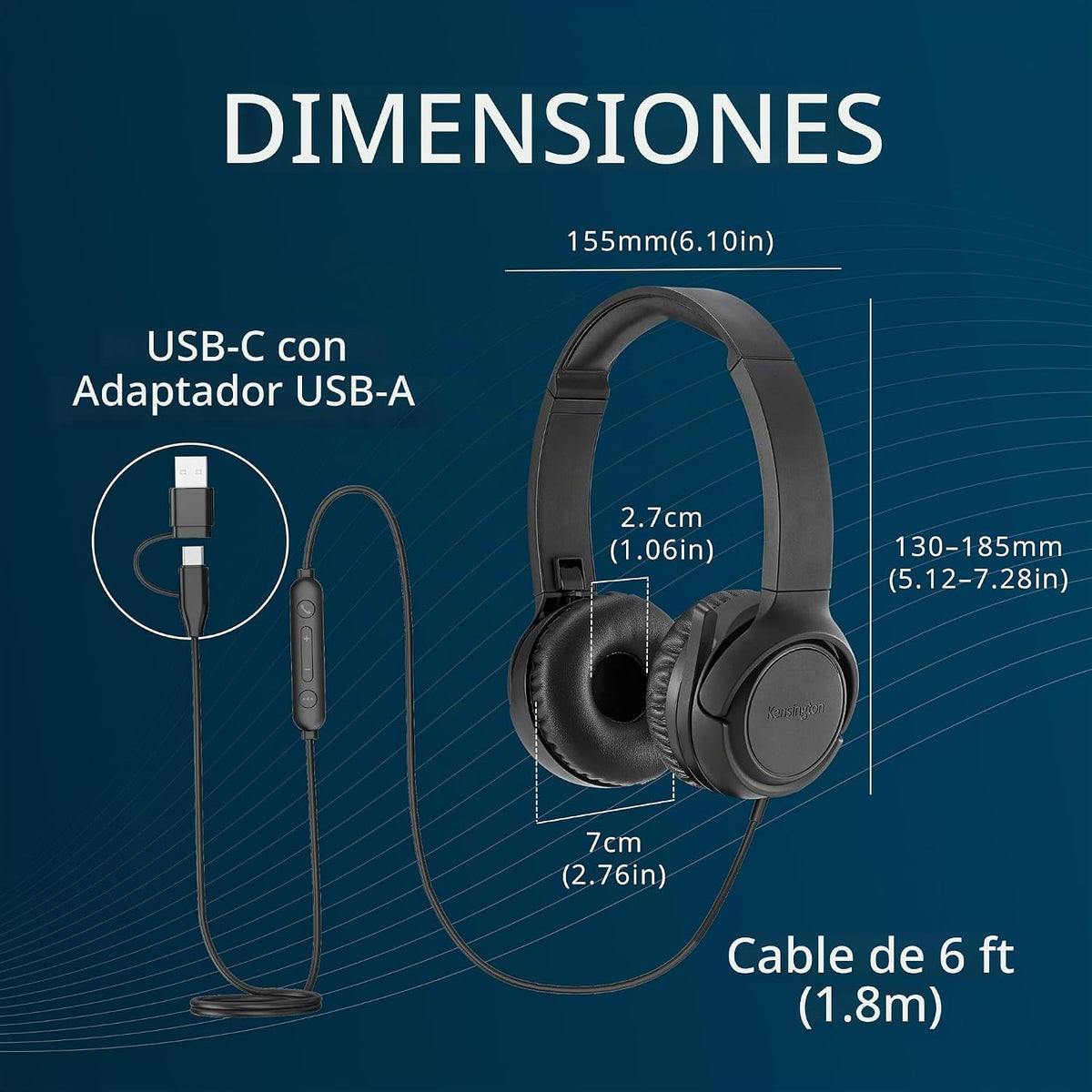 Kensington Auriculares intraurales H950 EQ USB-C\/USB-A con micrófo...