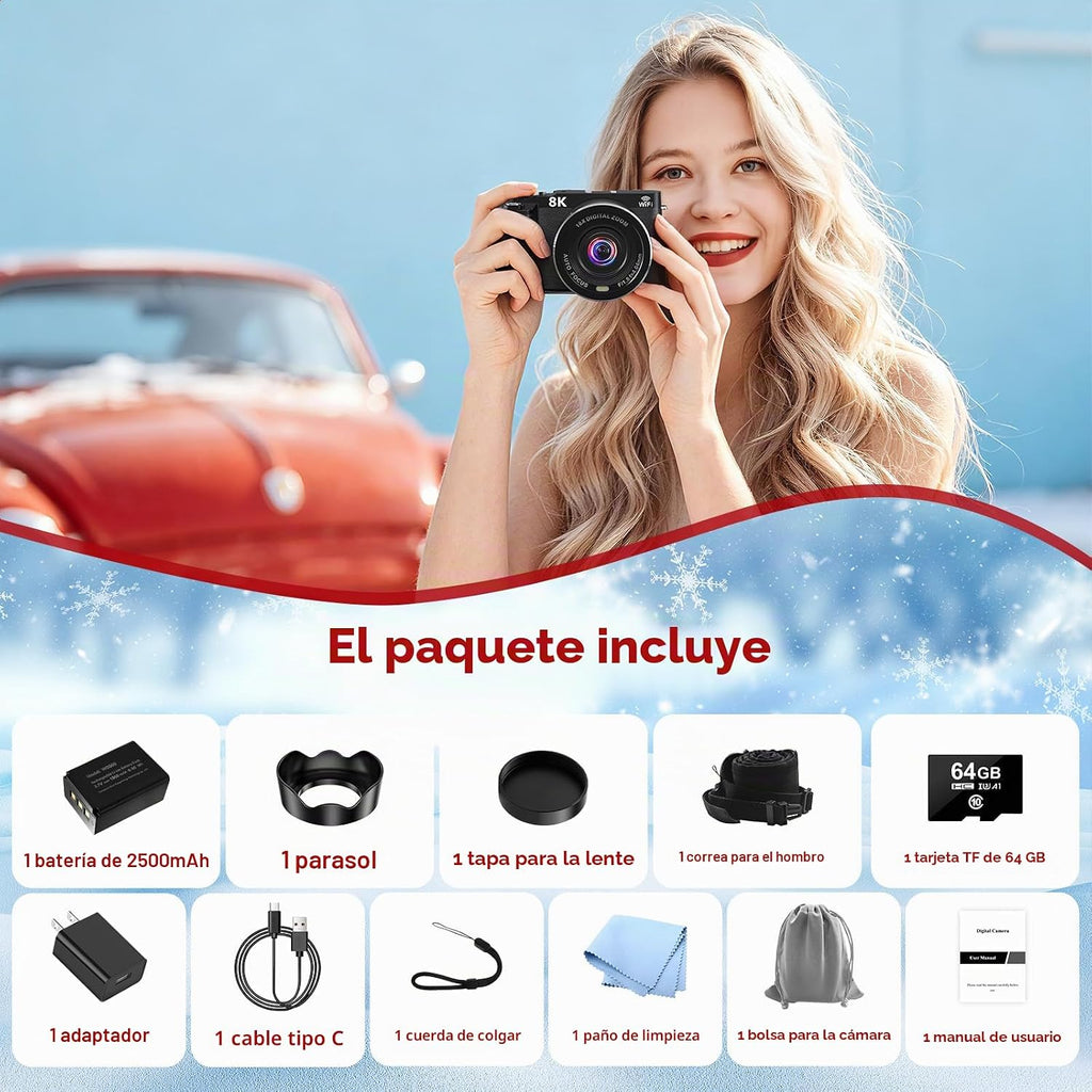 Cámaras digitales 8K para fotografía Cámara de vlogging con enfoque...