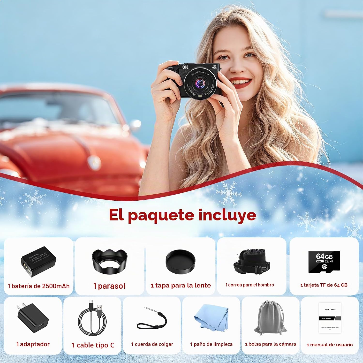 Cámaras digitales 8K para fotografía Cámara de vlogging con enfoque...