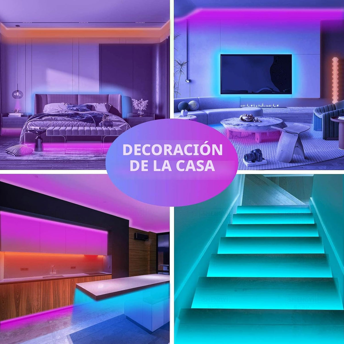 KSIPZE Tira de luces LED RGB de 200 pies (2 rollos de 100 pies), si...