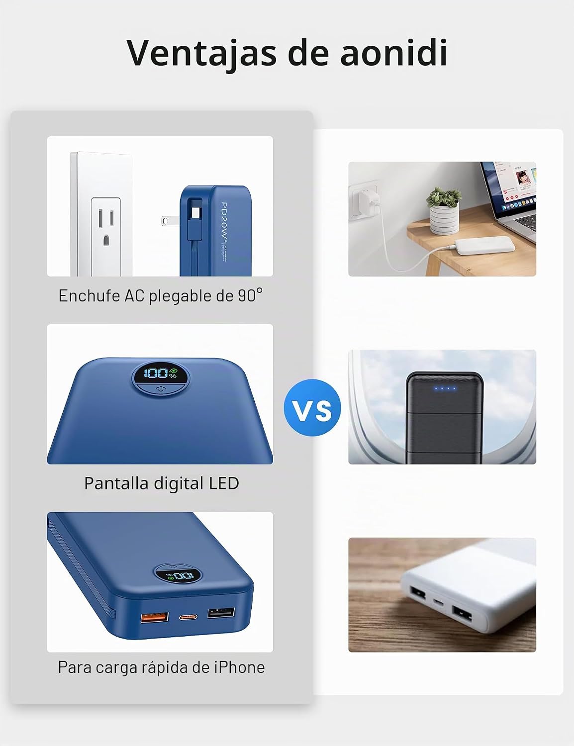 Cargador portátil Power Bank 20000mAh con cables integrados y enchu...