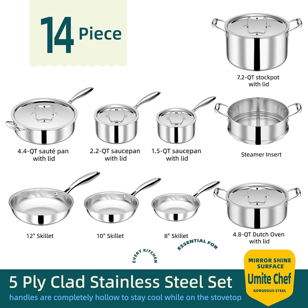 Umite Chef Juego de utensilios de cocina de acero inoxidable, 5 cap...