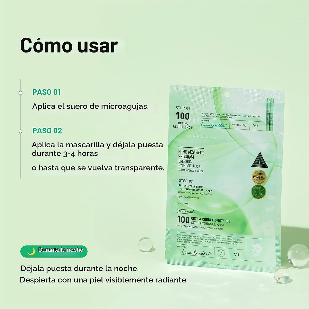 VT COSMETICS Reti-A Reedle Shot 100 Máscara de hidrogel de 2 pasos,...