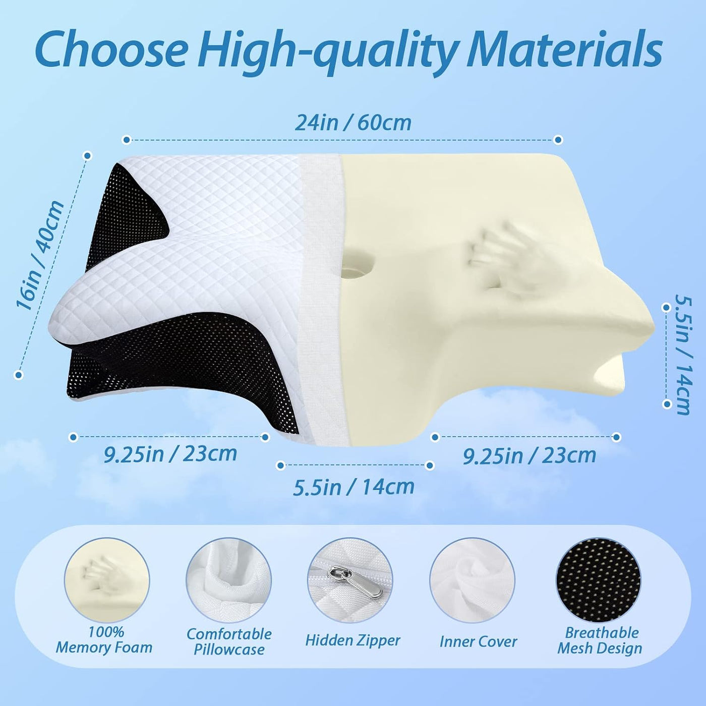 HOMCA Almohada cervical de espuma viscoelástica, 2 en 1, almohada o...