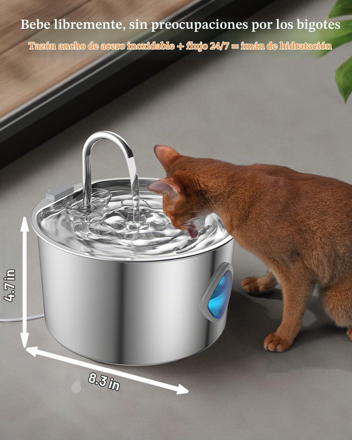 Fuente de agua para gatos de acero inoxidable, dispensador automáti...