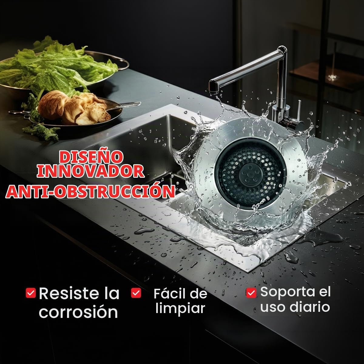 SinkShroom Colador de drenaje para fregadero de cocina, tapón de fr...