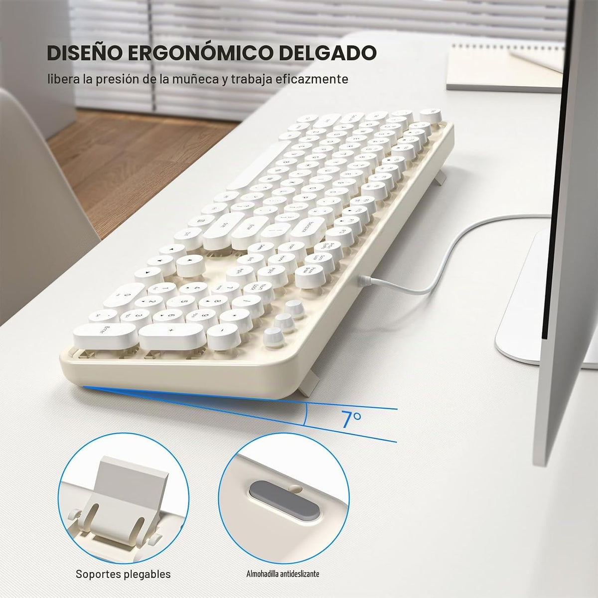 MOWUX Teclado de Computadora con Cable, Plug and Play USB Teclado R...