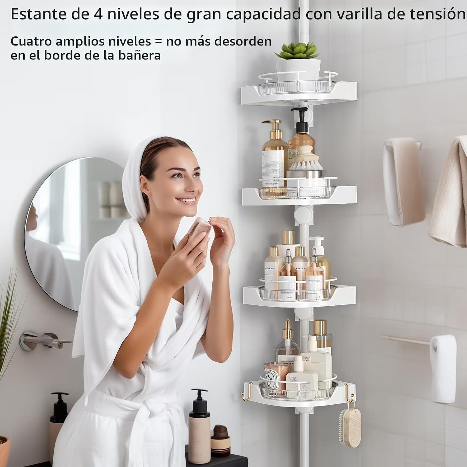 shuang qing Organizador de esquina para ducha con poste de tensión...