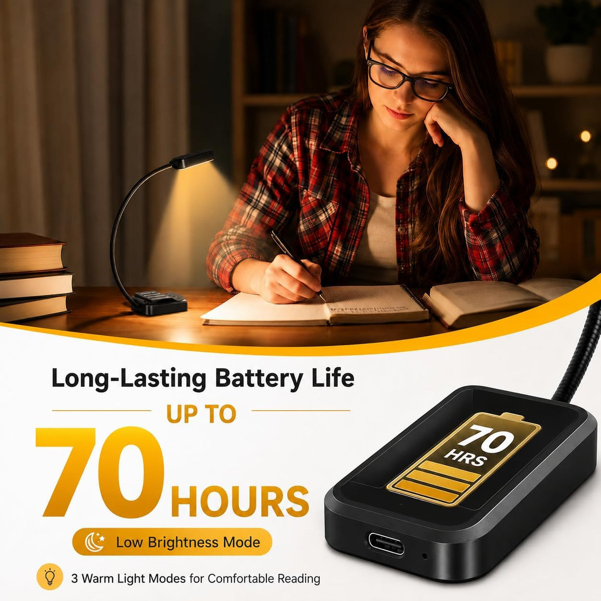 Luz para Libros Paquete de 2, Luces de Lectura Recargables para Lib...