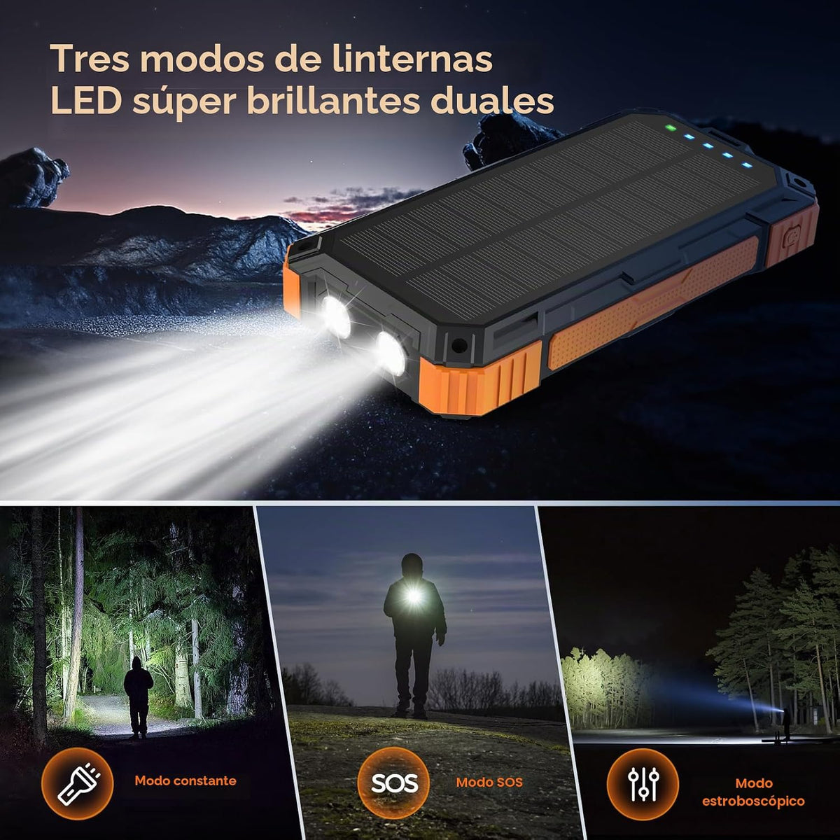 Banco de energía solar, cargador de teléfono portátil inalámbrico d...