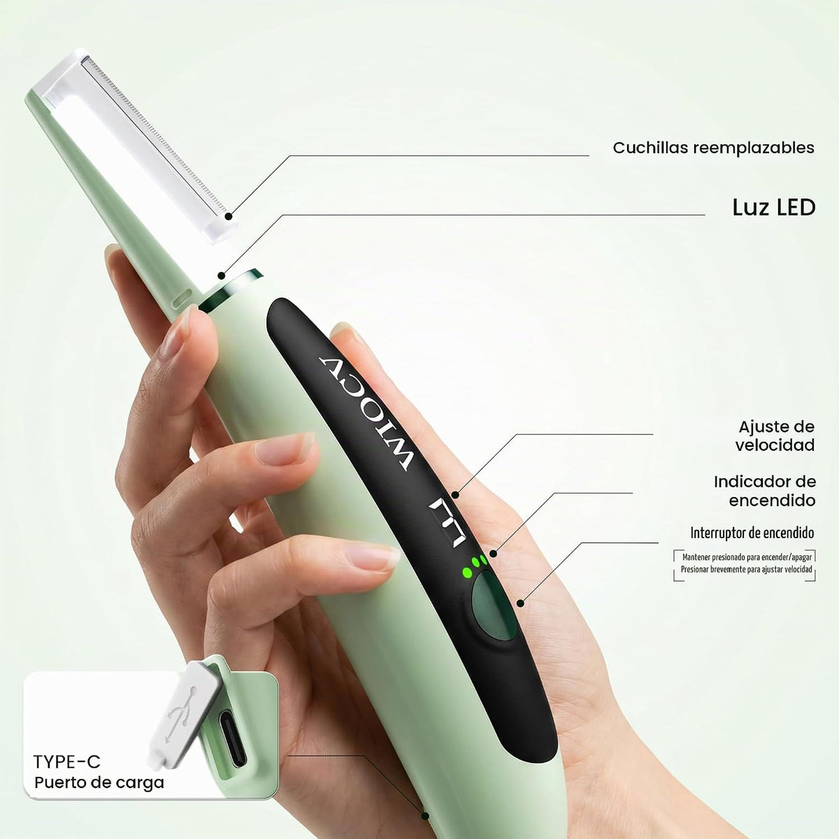 Wiocv Sonic Dermaplane Razor para mujer cara eléctrica vello facial...