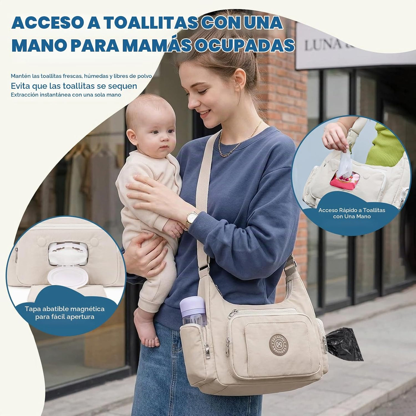 Bolsas cruzadas acolchadas para mujer, bolsa grande para pañales co...
