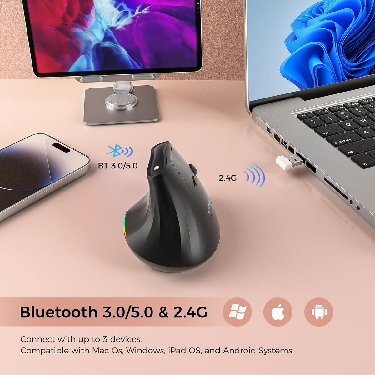 KYSONA Ratón ergonómico recargable inalámbrico de 57°, mouse Ergo s...