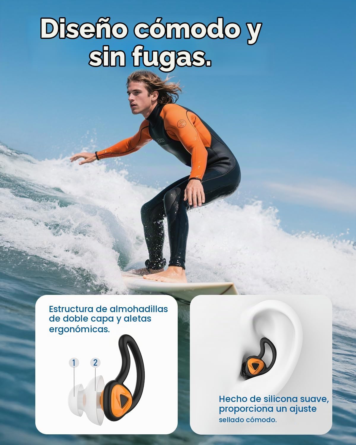 Tapones para los oídos para nadar \u2013 2 pares de tapones de sili...