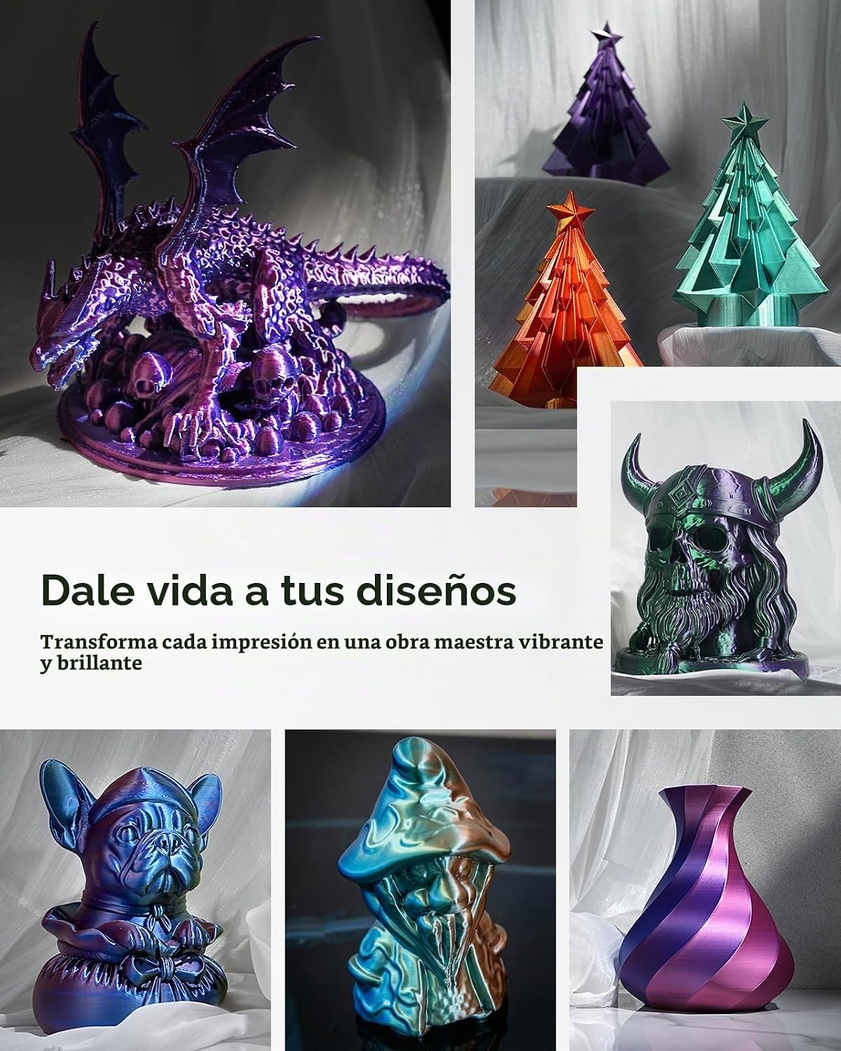 SUNLU - Filamento PLA de doble color de seda de 0.07 in, carrete de...