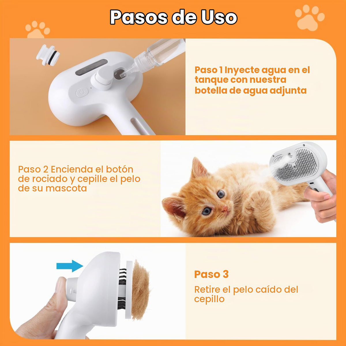Cepillo de vapor para gatos 3 en 1, cepillo de vapor para mascotas...