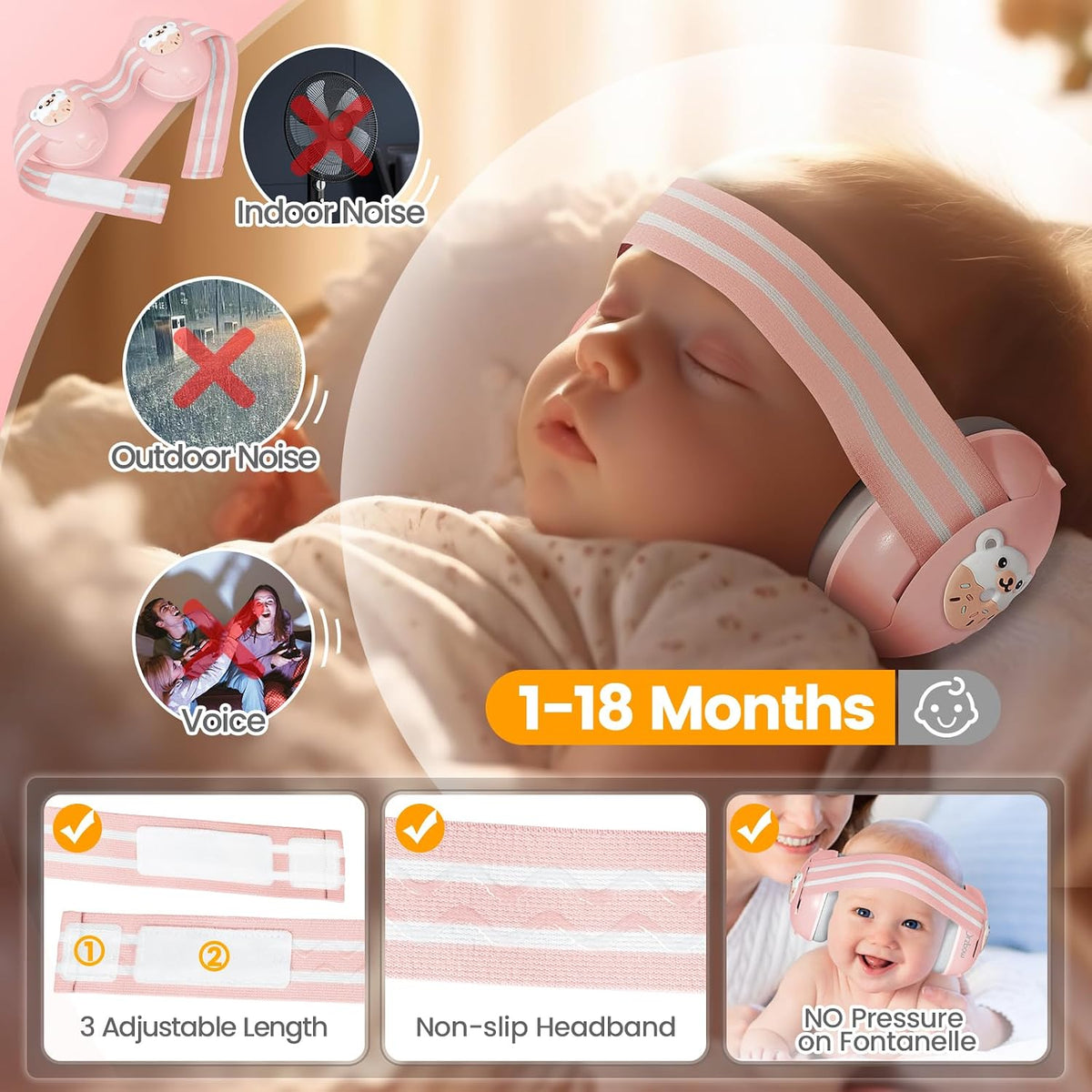 Protección de oídos 2 en 1 para bebés de hasta 48 meses, auriculare...