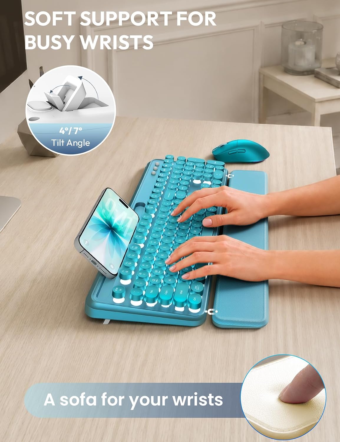 Teclado y mouse inalámbricos, máquina de escribir retroiluminada co...