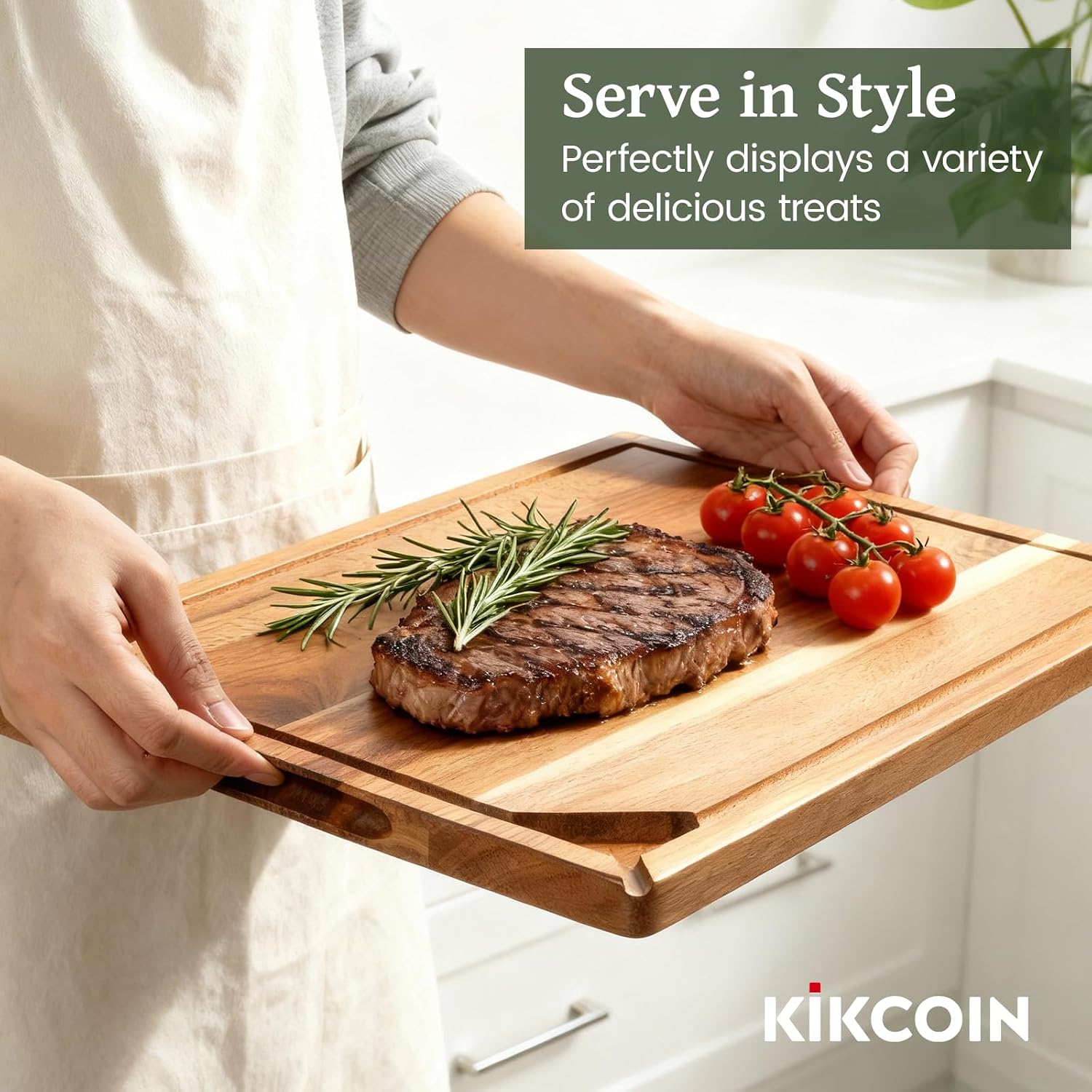 Kikcoin Tabla de cortar de madera de acacia para cocina, tabla de c...