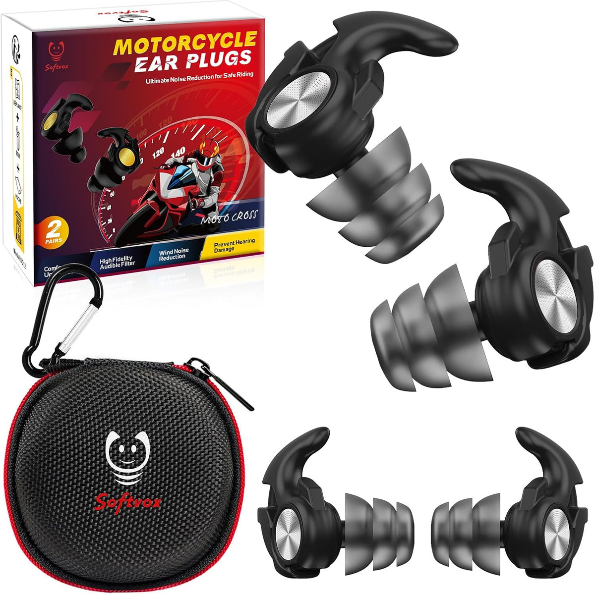 Softvox Tapones para los oídos de motocicleta, protección auditiva...