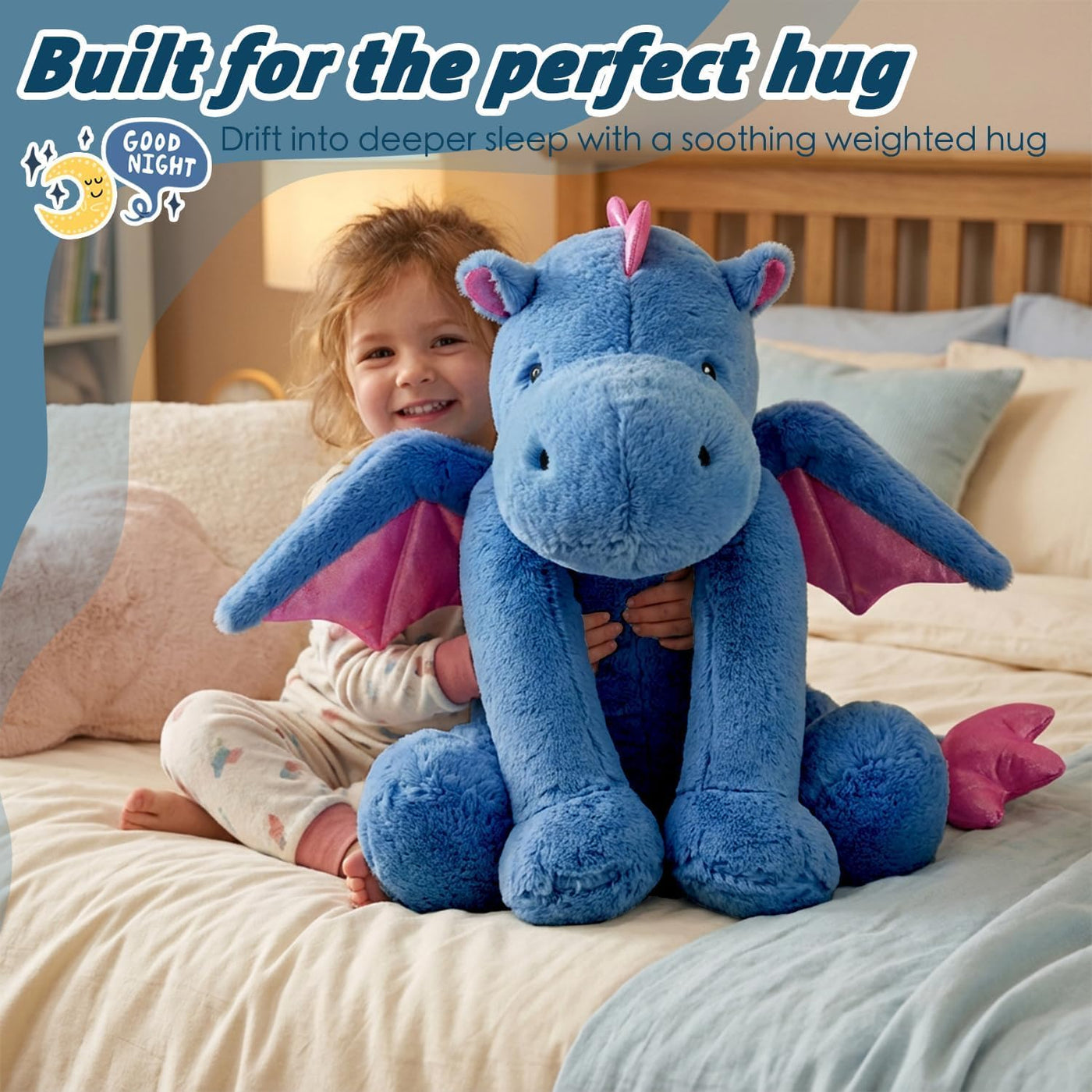 ARELUX Peluche de dragón grande, bonito peluche de pterosaurio azul...