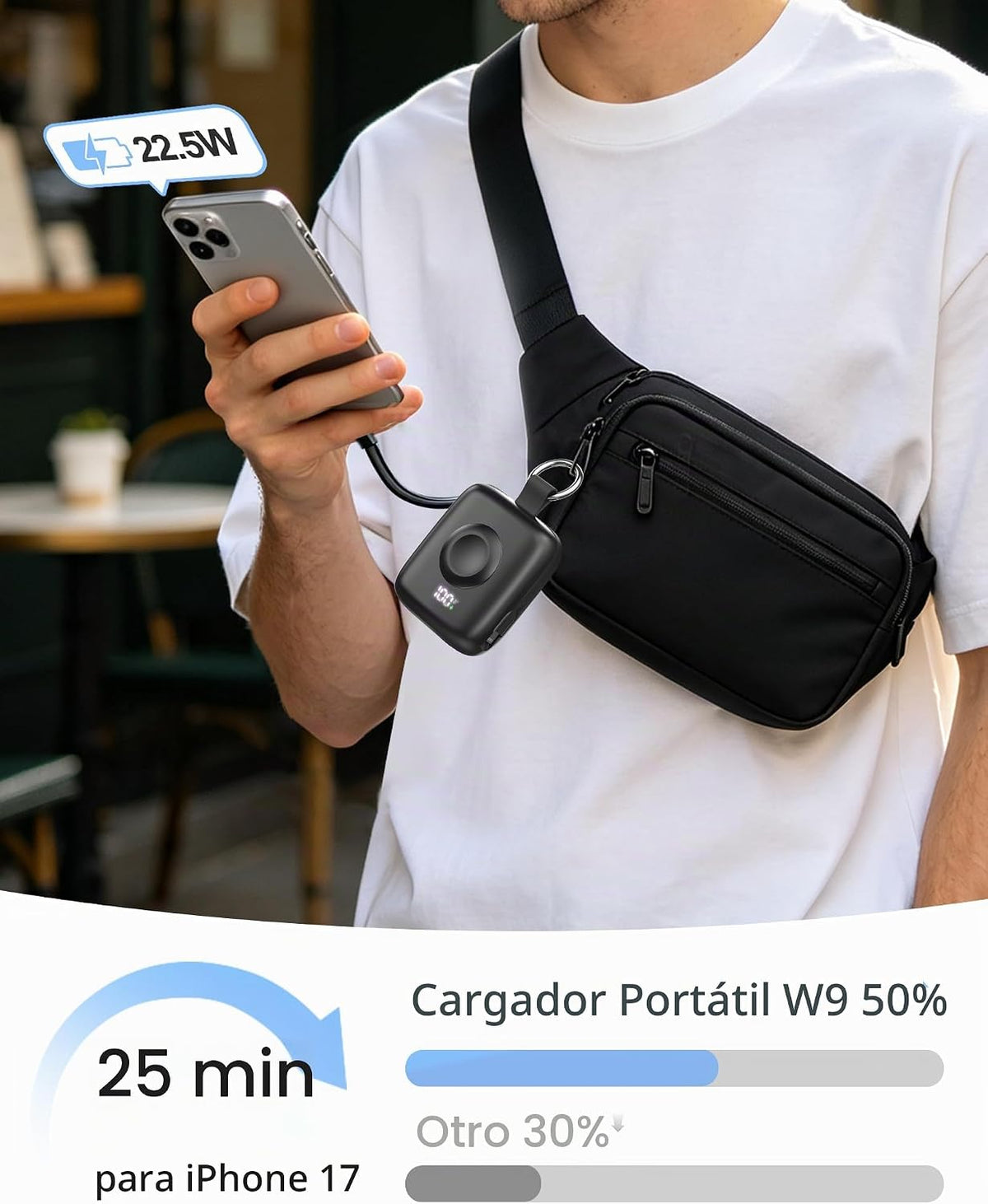 Cargador portátil 3 en 1, más pequeño 10000mAh incorporado cables 2...