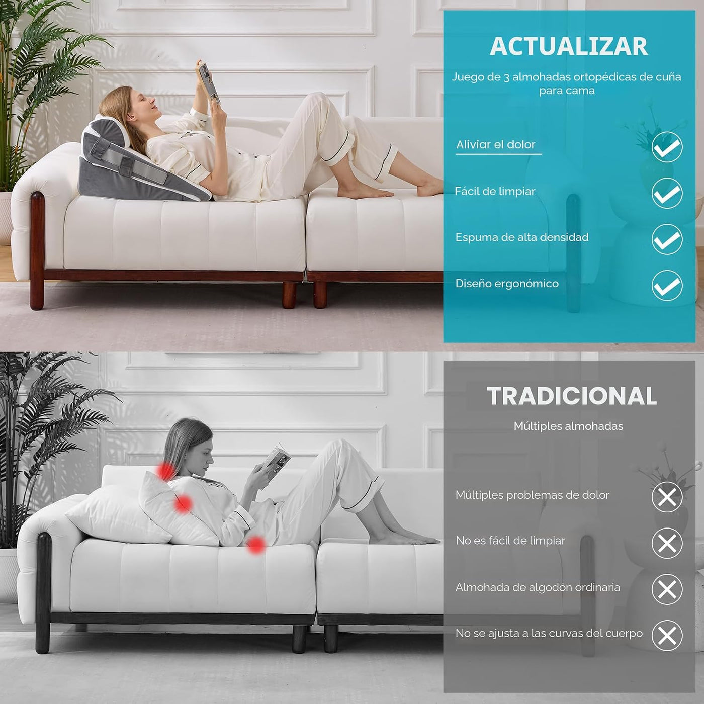 WGAKCED Juego de 3 almohadas en forma de cuña para después de la ci...