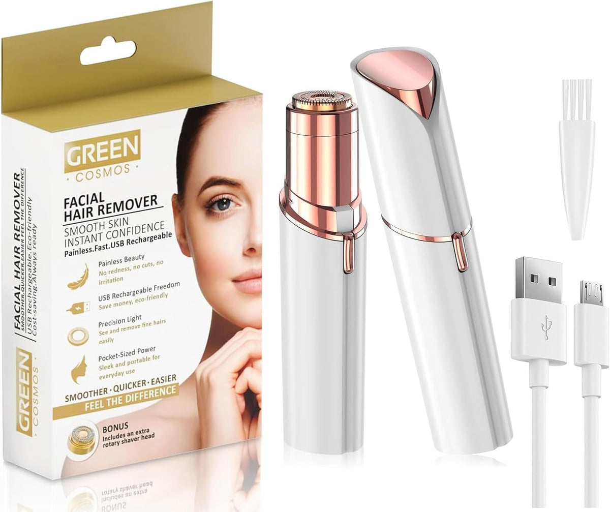 Removedor de vello facial para mujer, recargable por USB, 2 cabezal...