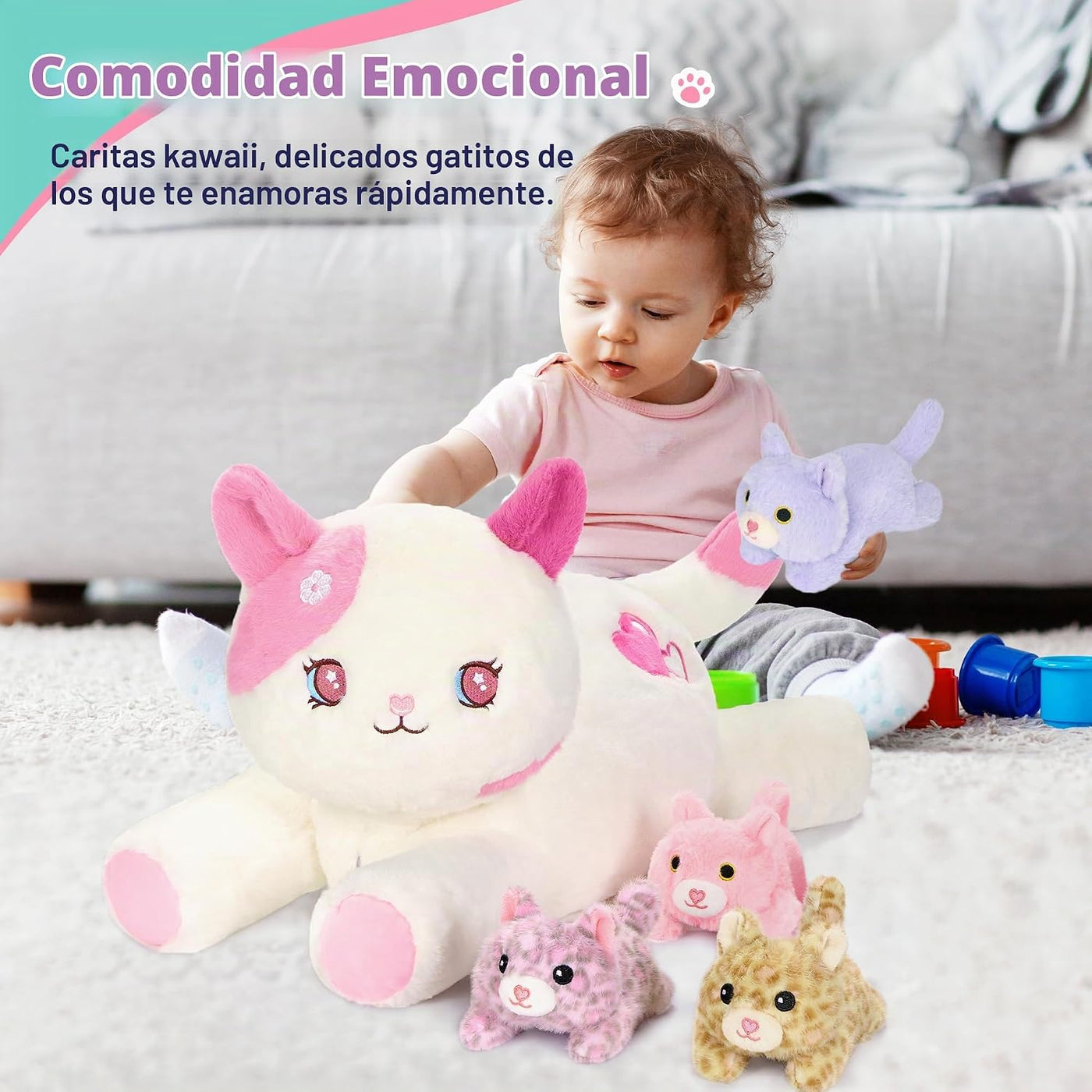 Onsoyours Peluche de gato original de 5 piezas con bebés en el inte...