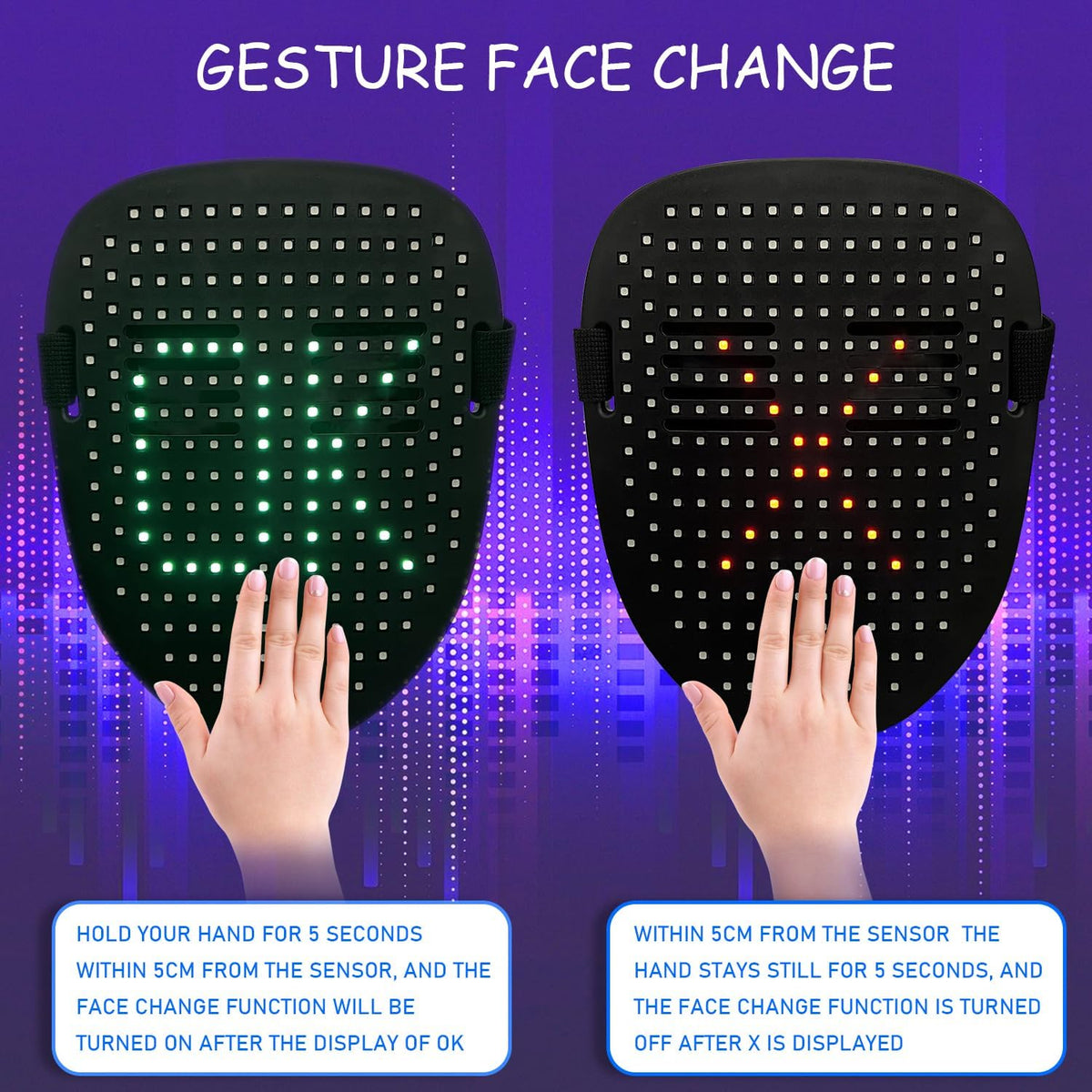 COOLGUARDER - Máscara LED con detección de gestos, máscara facial t...