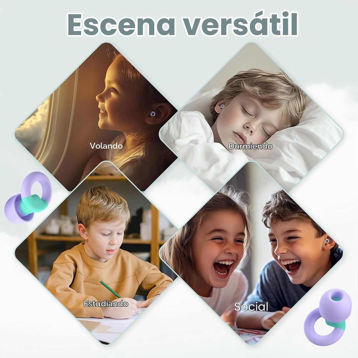 JUSTRVN - Tapones para los oídos para niños (6+ años) - 2 pares de...