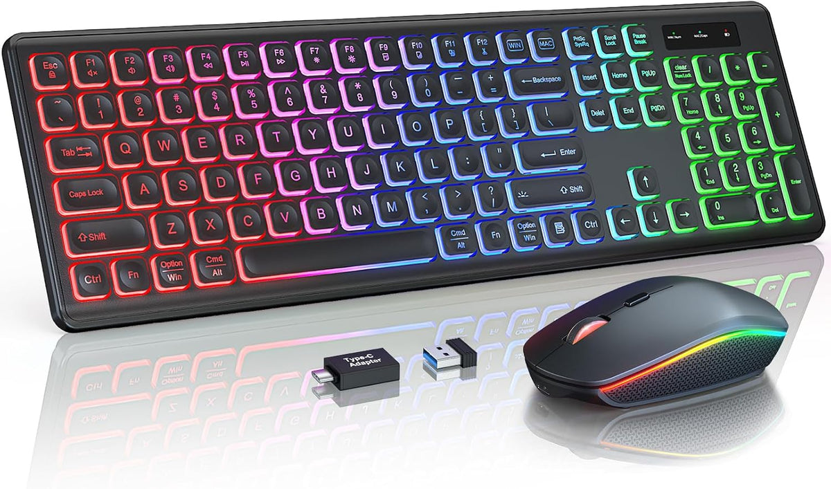 Combo de teclado y mouse inalámbricos con retroiluminación RGB, rec...