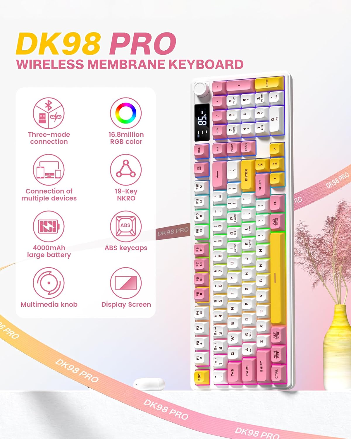 Keymatic Teclado para juegos Teclado cremoso inalámbrico con perill...