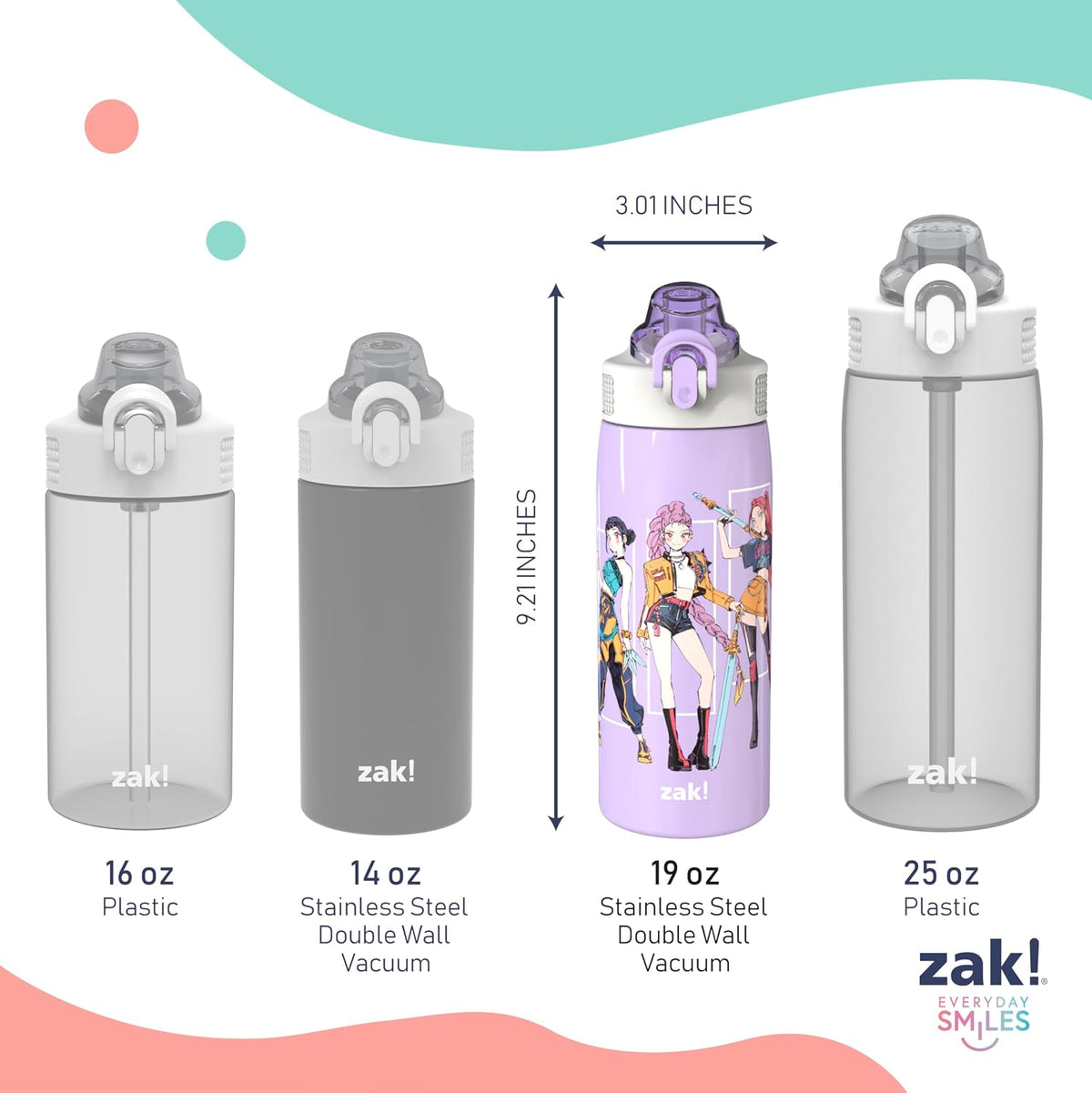 Zak Designs KPop Demon Hunters Sage - Botella de agua para niños co...