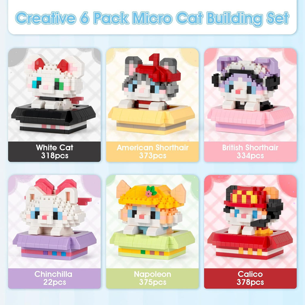 IBLOTIME Micro Cat Building Sets Pascua 6 Mini Gatos con Cajas de E...