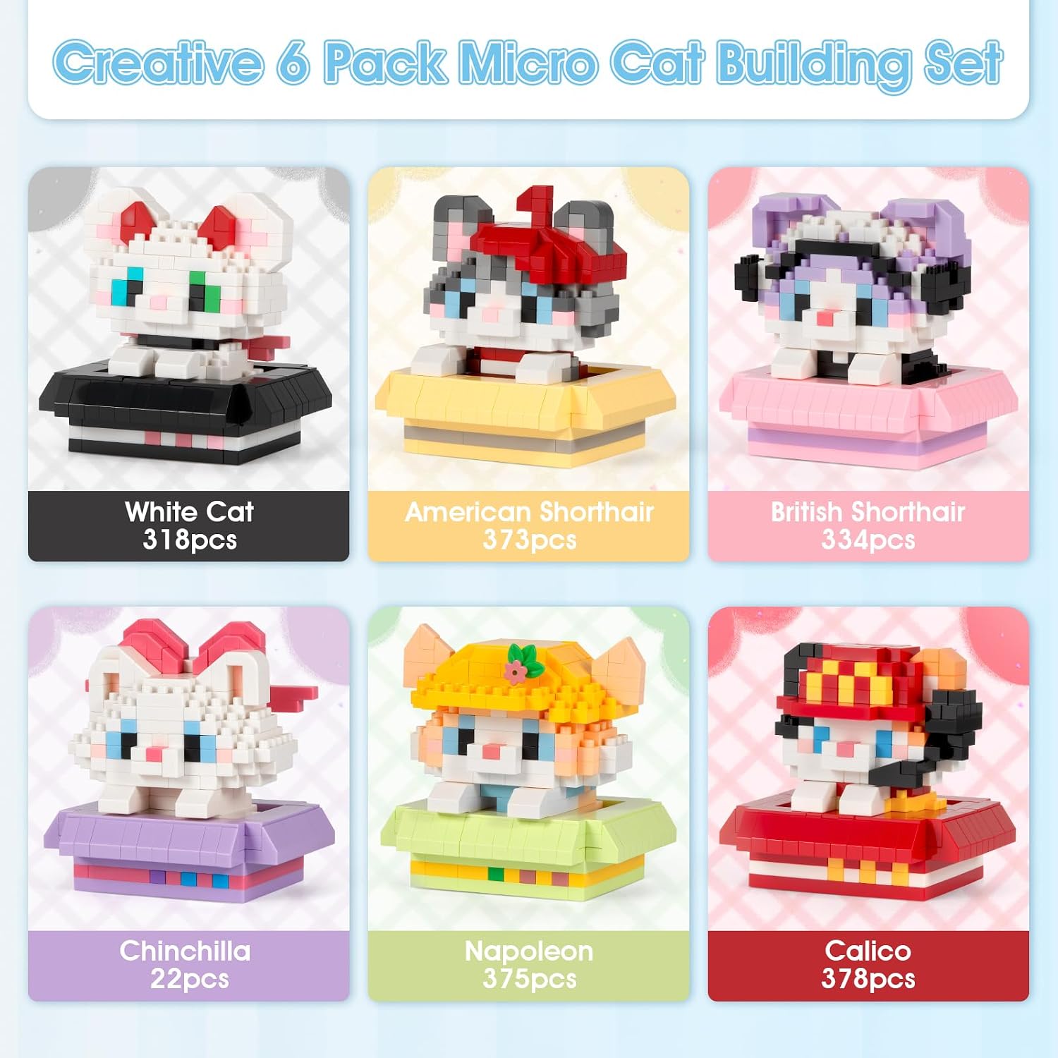 IBLOTIME Micro Cat Building Sets Pascua 6 Mini Gatos con Cajas de E...