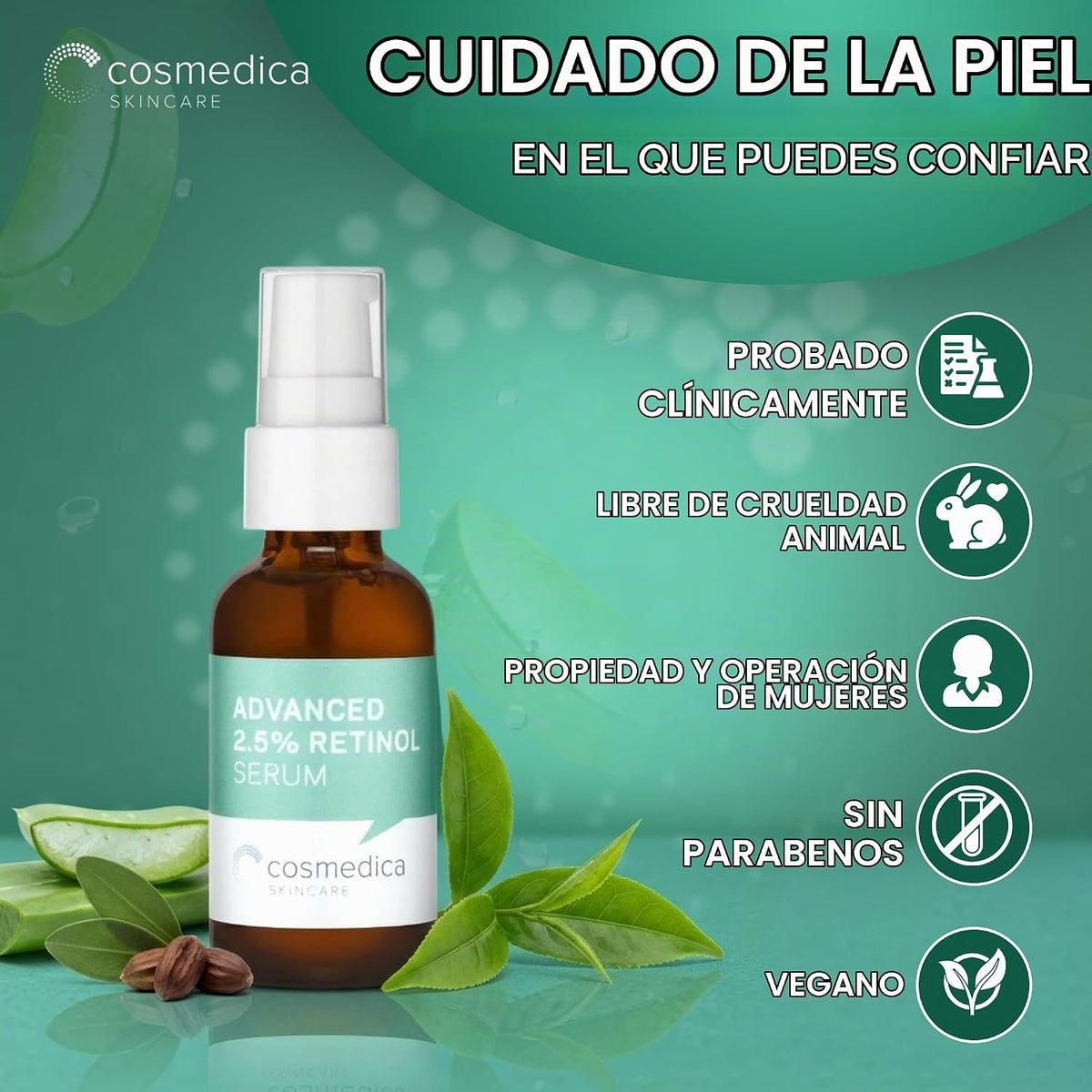 Cosmedica - Suero facial de retinol al 2.5% con ácido hialurónico y...