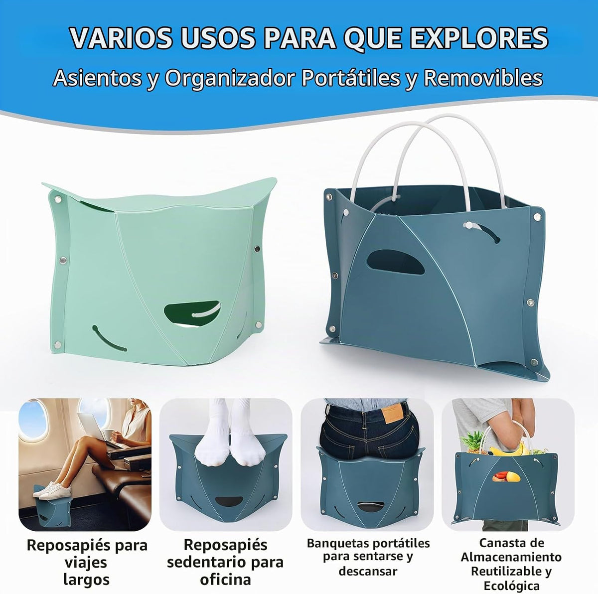 Reposapiés de viaje para avión y oficina, taburete portátil debajo...
