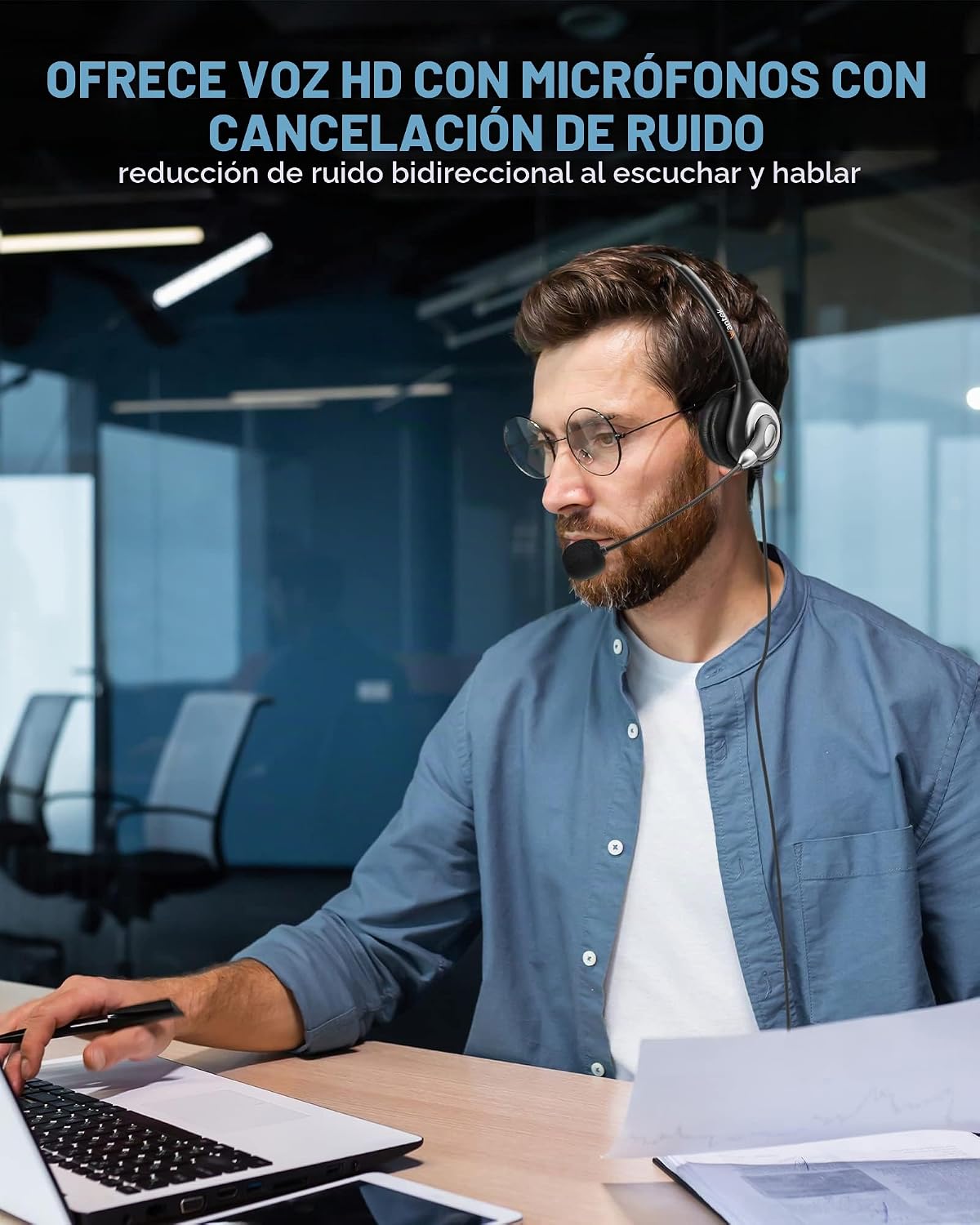 Wantek Auriculares USB con cable mono con micrófono de cancelación...
